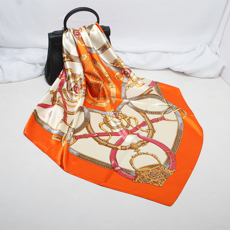 Imitation Silk Scarf Women Classic Belt Printing