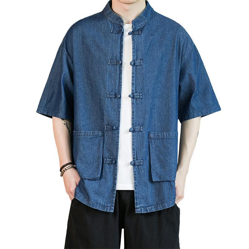 New Summer Men's Retro Denim Tang Suit Cardigan