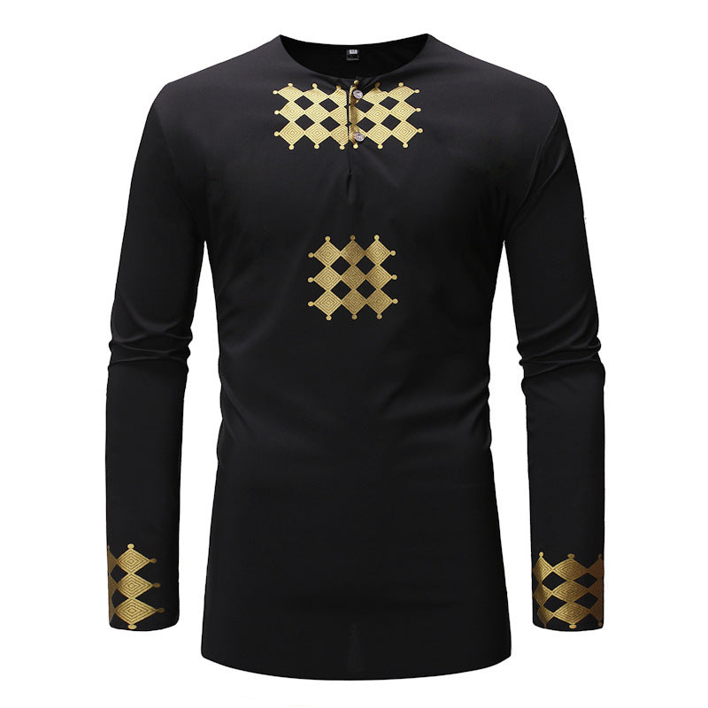 Men's African Style European Size Hot Stamping Long-sleeved Shirt