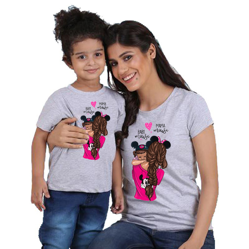 Women's And Women's Short-Sleeved t-Shirts Cartoon Mother And Daughter Printing Parent-Child Top