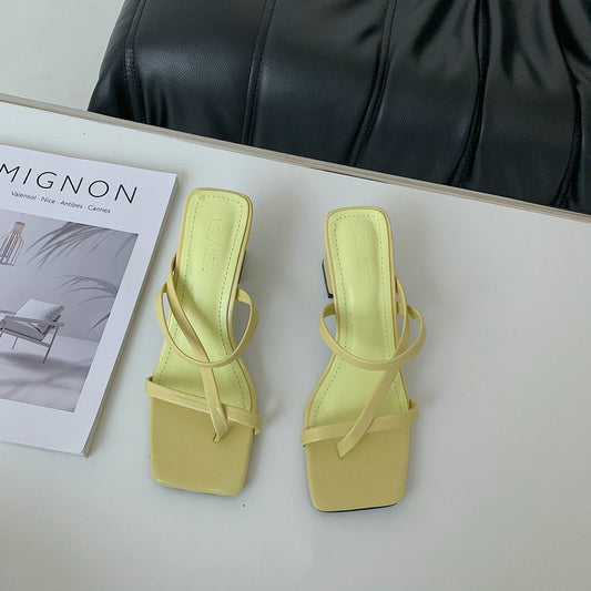 Cross-Strap Square Toe Chunky Heel Sandals