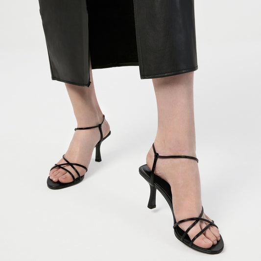 Simple Diagonal Strap High Heel Open Toe Sandals Women's Slim Heel
