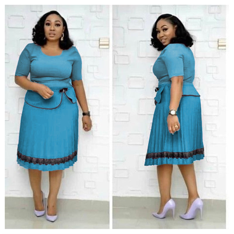 Explosive African Mother Plus Size Women's Pleated Stitching Fake Two-piece Pleated Skirt Waist Accessories