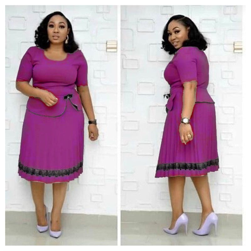 Explosive African Mother Plus Size Women's Pleated Stitching Fake Two-piece Pleated Skirt Waist Accessories