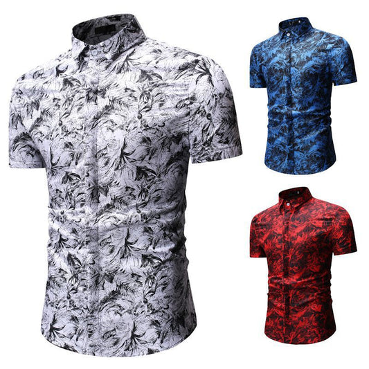 Men's Casual Short-sleeved Floral Shirt
