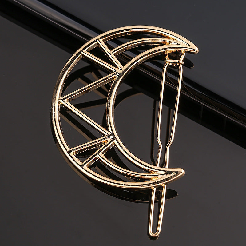 Creative Metal Frog Clip Triangle Moon Hairpin