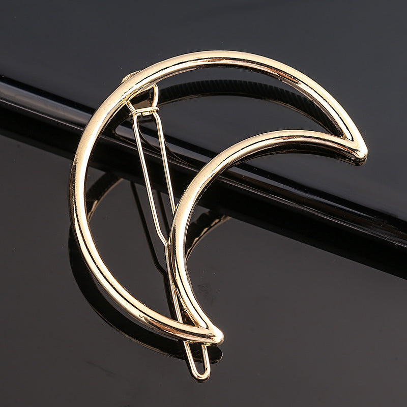 Creative Metal Frog Clip Triangle Moon Hairpin