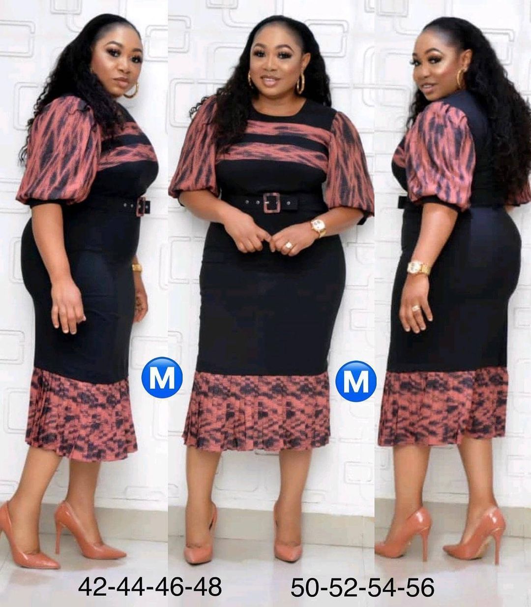 Cross-border African fashion women's wear mom printed stitching belt lady embossed hem dress