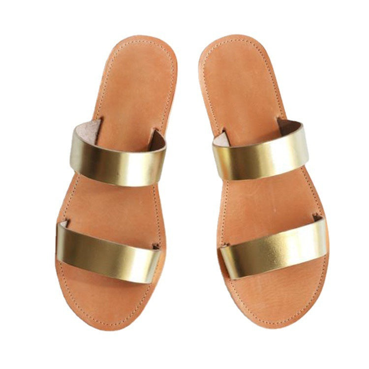 Simple Open-toe Flat Sandals And Slippers