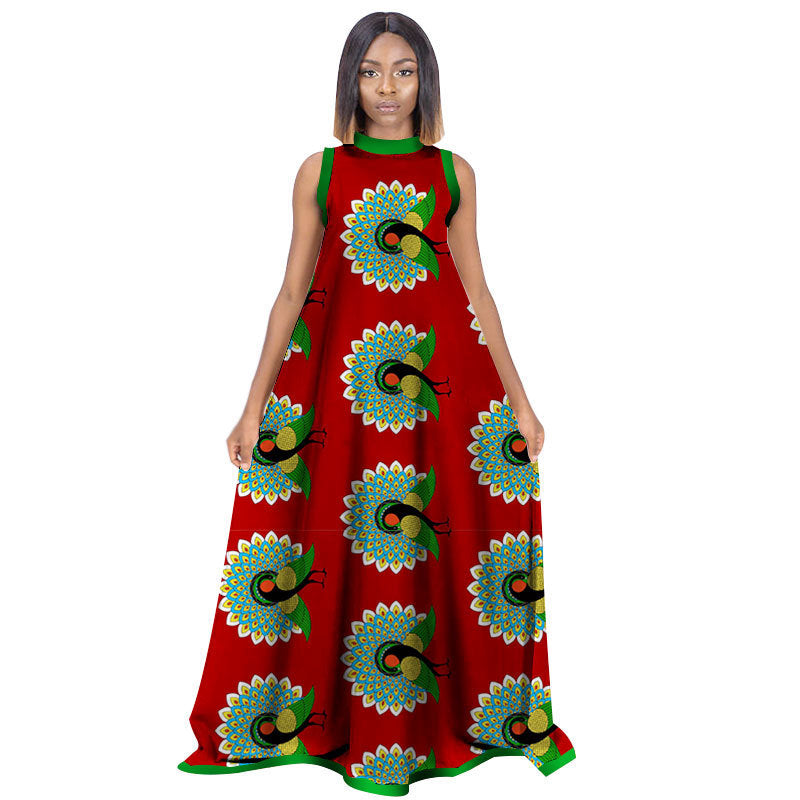 African Women'S Summer Sleeveless Dress Cotton Customized Large Size Printed Long Skirt