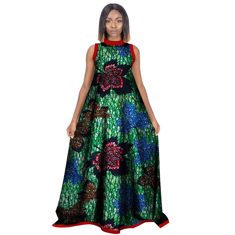 African Women'S Summer Sleeveless Dress Cotton Customized Large Size Printed Long Skirt