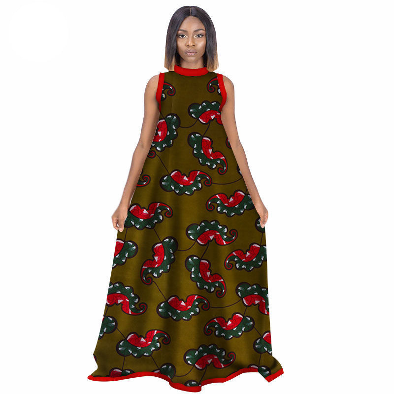 African Women'S Summer Sleeveless Dress Cotton Customized Large Size Printed Long Skirt