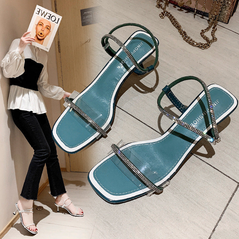 Square Toe Stiletto Casual High Heel Sandals