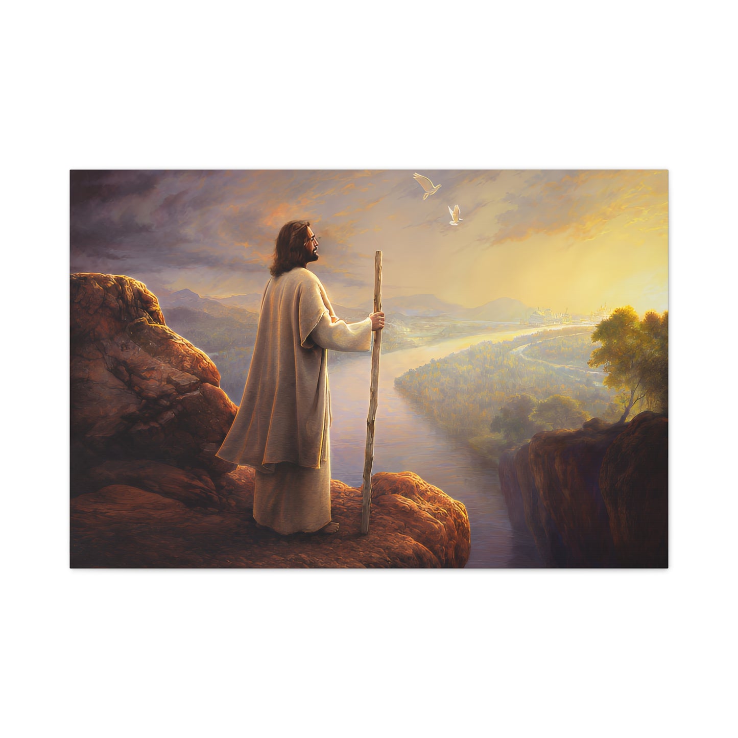Religious Canvas Art, Christian Canvas Art - Jesus with Staff, Scenic Wall Decor, Religious Gift, Christian Home Decor