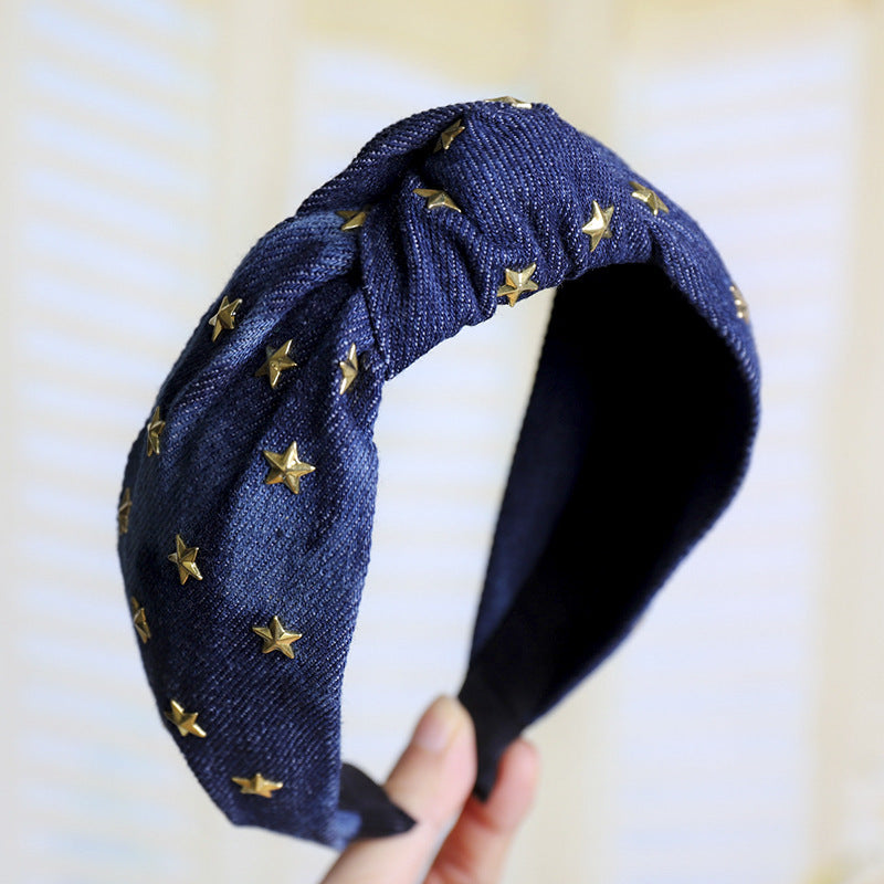 Denim art hot diamond star knotted headband