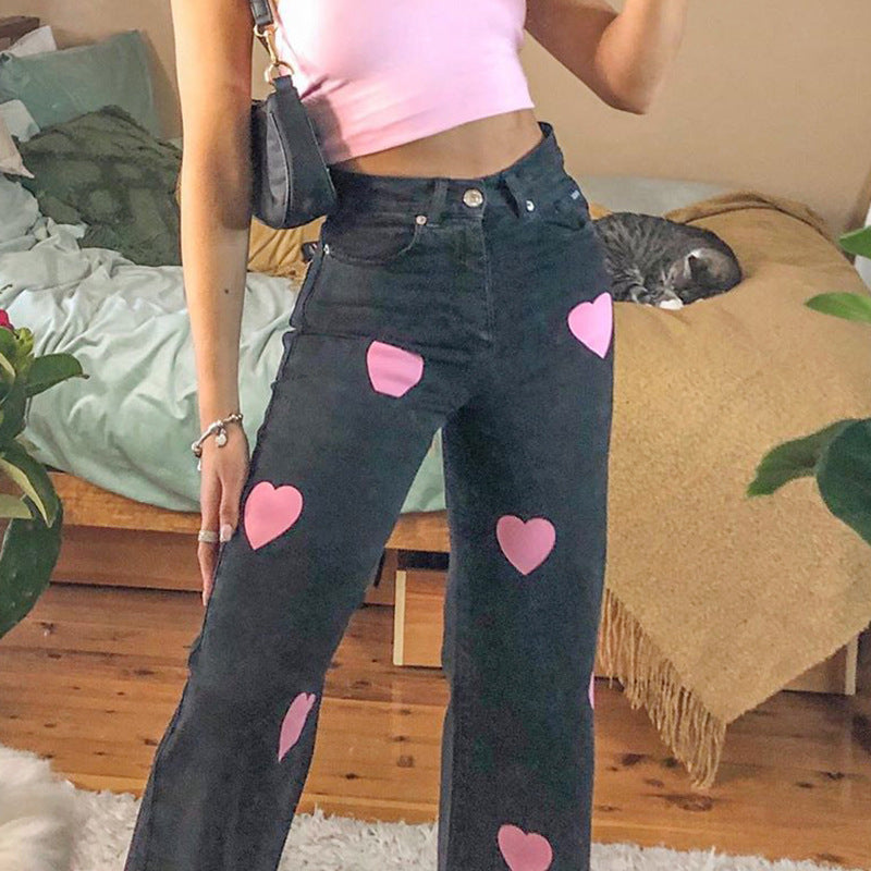 Fashionable love printed jeans