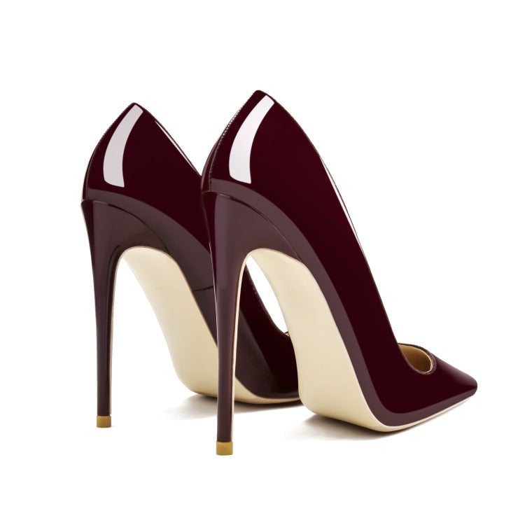 Stiletto High Heels Large Size Cross-border Black Patent Leather Shoes