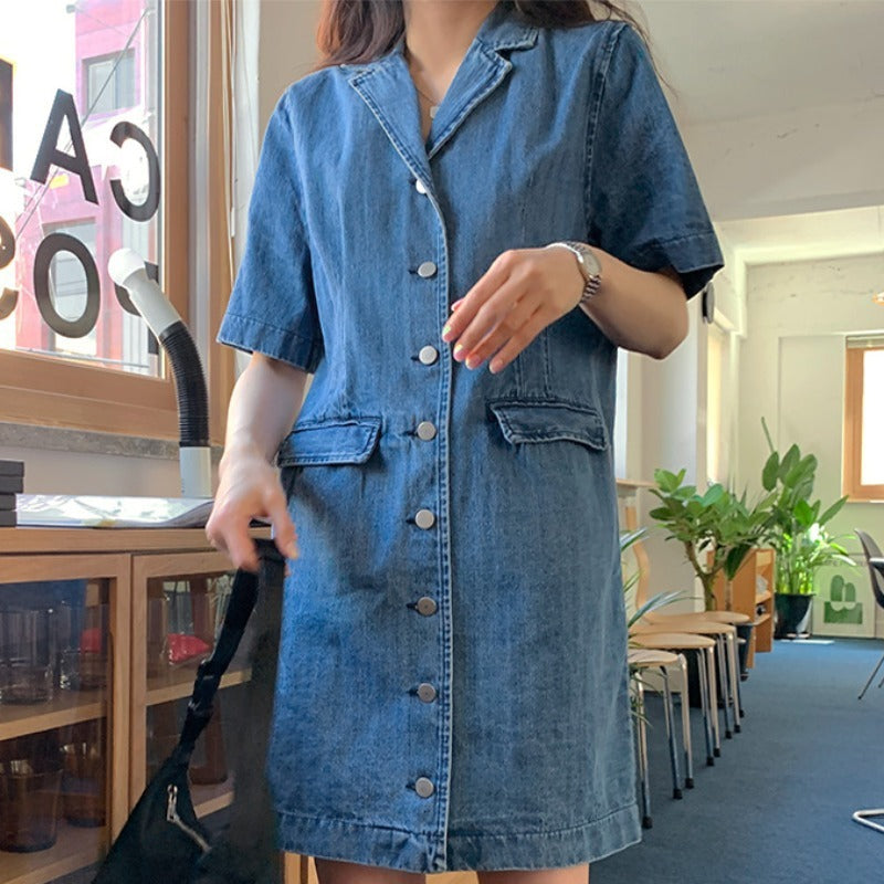 Women's Retro Single Breasted Casual Denim Dress