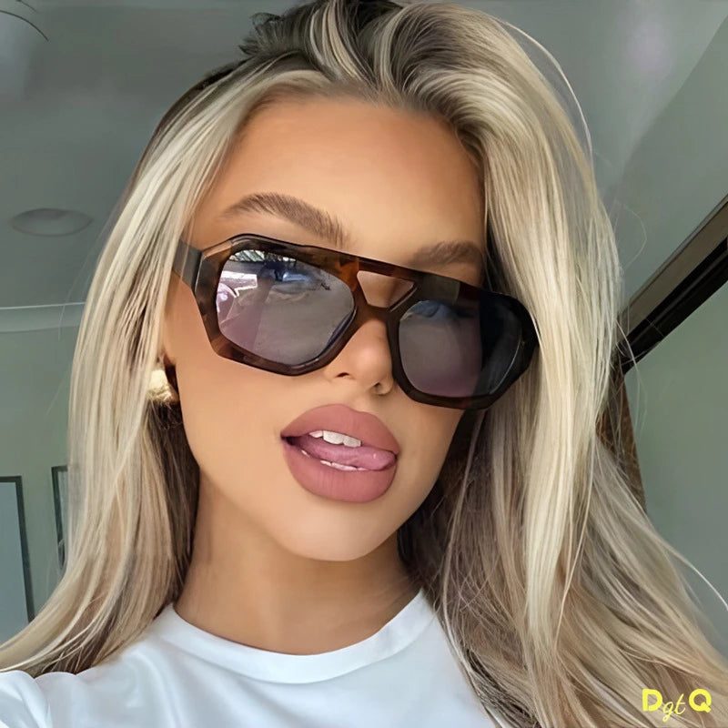 Retro Double Bridges Women's Sunglasses Big Frame Leopard Brown Gradient Eyewear Fashion Luxury Designer Sun Glasses Men Shades