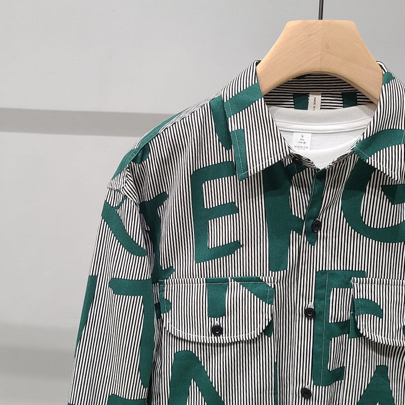 Men's Fashion Casual Alphabet Print Shirts Long Sleeves