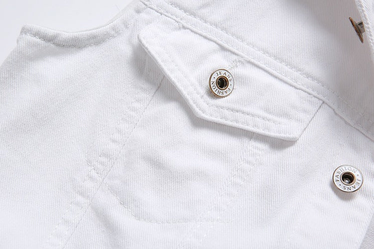 Casual Holes Pocket White Denim Vests