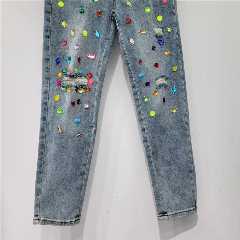 Women's Ripped Diamond High Waist Slimming Jeans