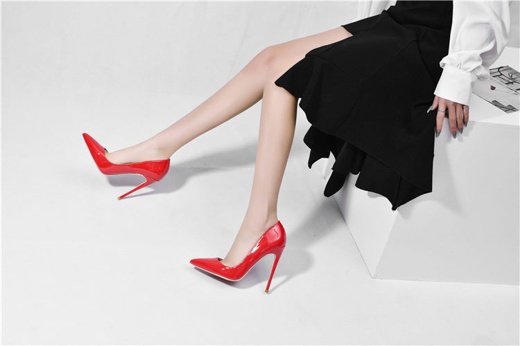 Stiletto High Heels Large Size Cross-border Black Patent Leather Shoes