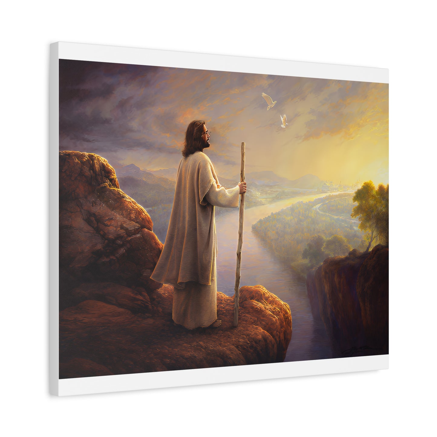 Religious Canvas Art, Christian Canvas Art - Jesus with Staff, Scenic Wall Decor, Religious Gift, Christian Home Decor