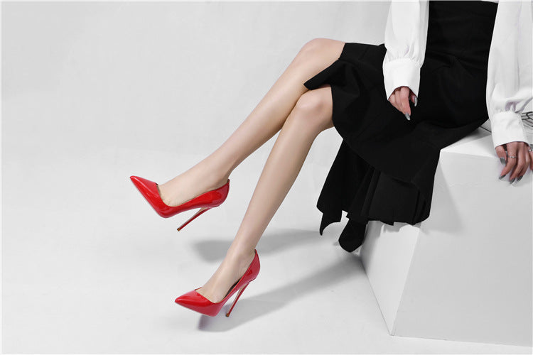 Stiletto High Heels Large Size Cross-border Black Patent Leather Shoes