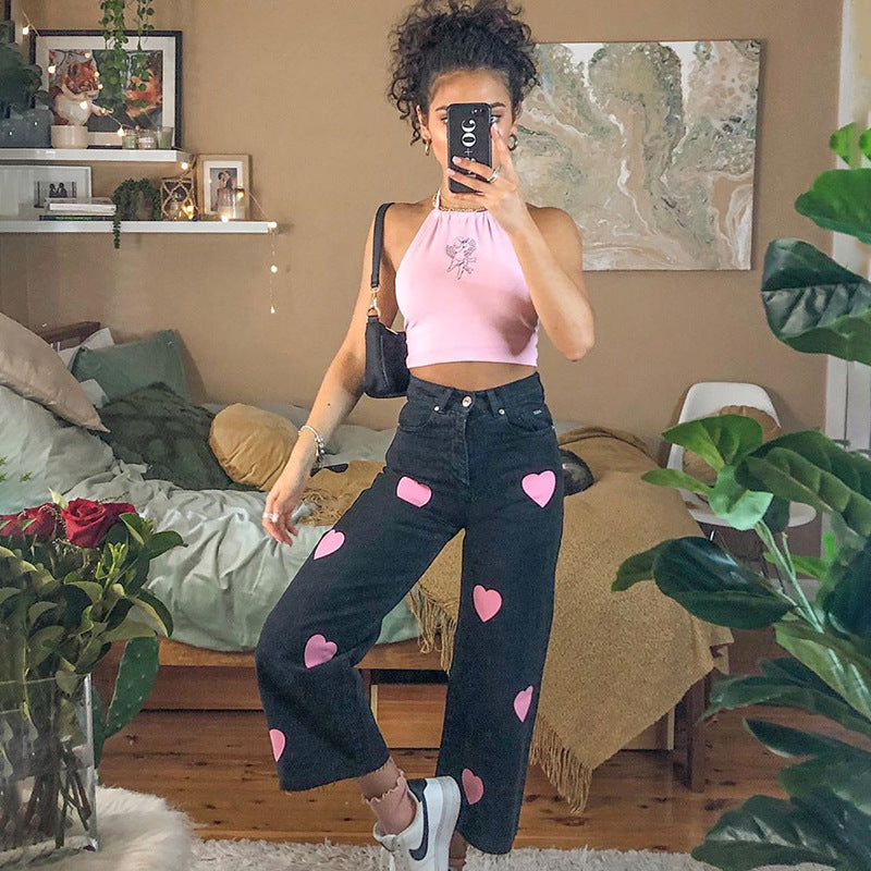 Fashionable love printed jeans