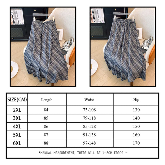 Plus-size women's spring summer autumn casual open skirt elastic waist loose decorative skirt commuter plaid skirt 2024 new