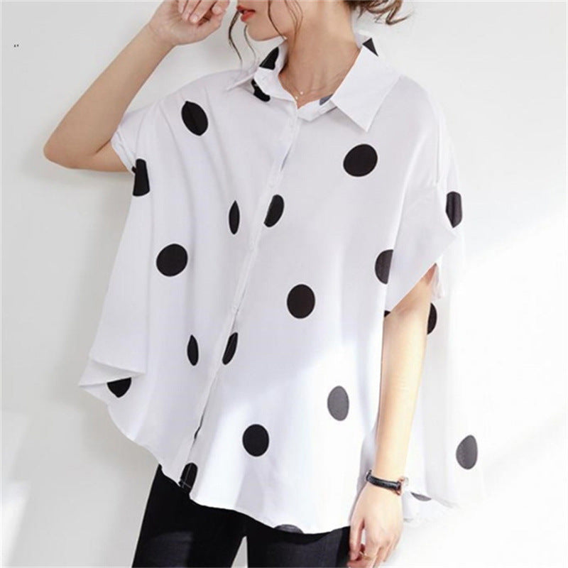 Women's Printed Polka Dot Short Sleeve Loose Shirt