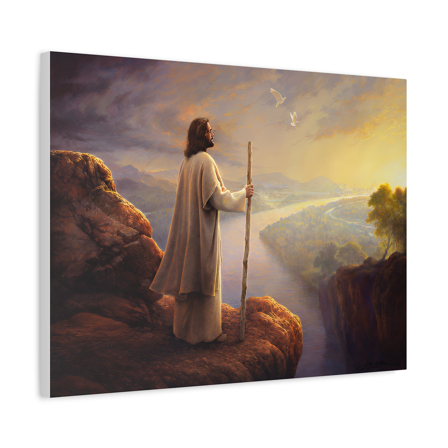 Religious Canvas Art, Christian Canvas Art - Jesus with Staff, Scenic Wall Decor, Religious Gift, Christian Home Decor
