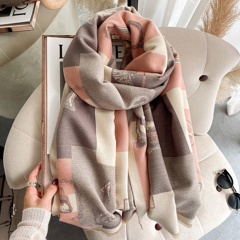 New Cashmere Mid-length Print Women Sweet Tassel Shawl Scarf