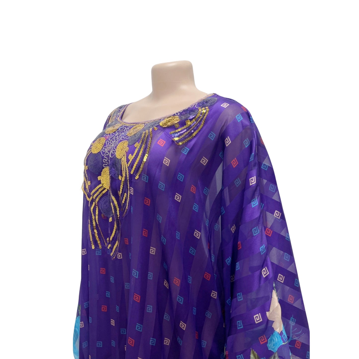 Elegant Beads Sequins Printing Long Robe African Dress