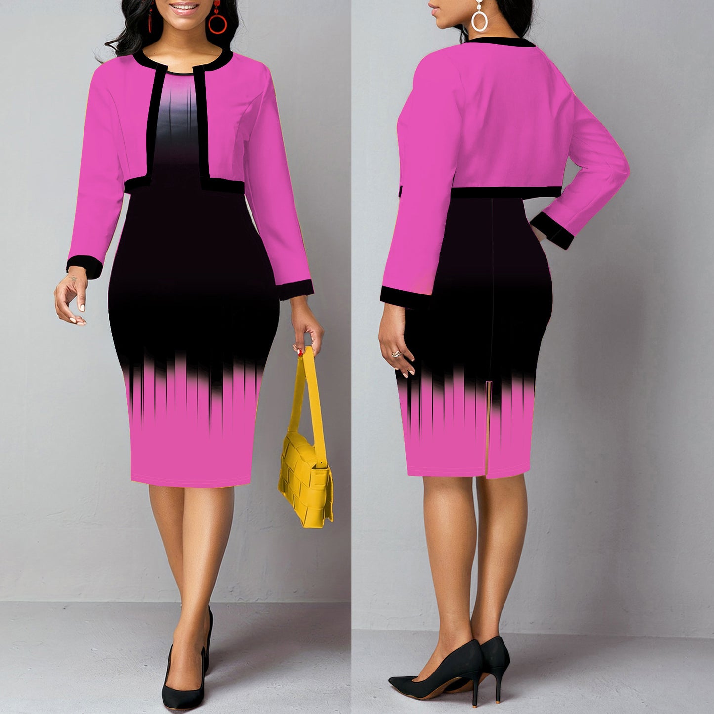 Plus Size Women's Vest Dress Cardigan Jacket Two-piece Set