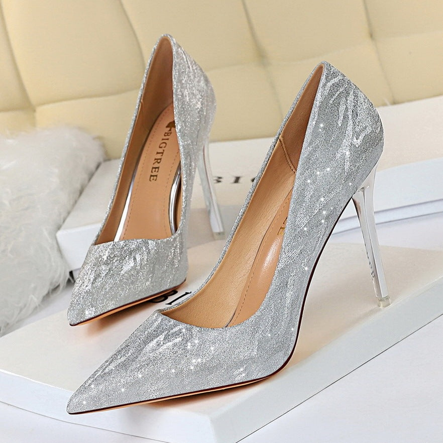 Shallow mouth pointy sequin sexy shoes