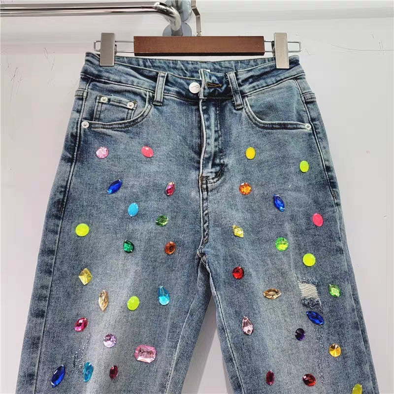 Women's Ripped Diamond High Waist Slimming Jeans