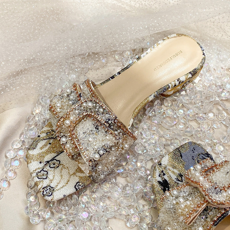 Women's Outer Wear Fashion Rhinestones Chunky Heel Sandals
