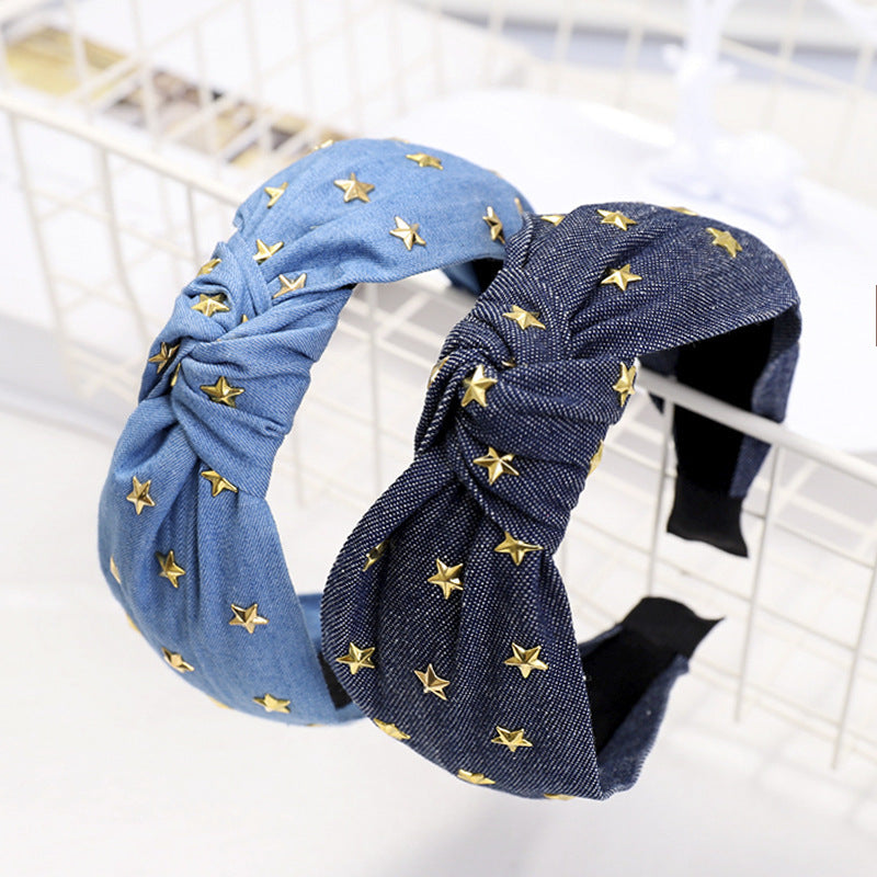 Denim art hot diamond star knotted headband
