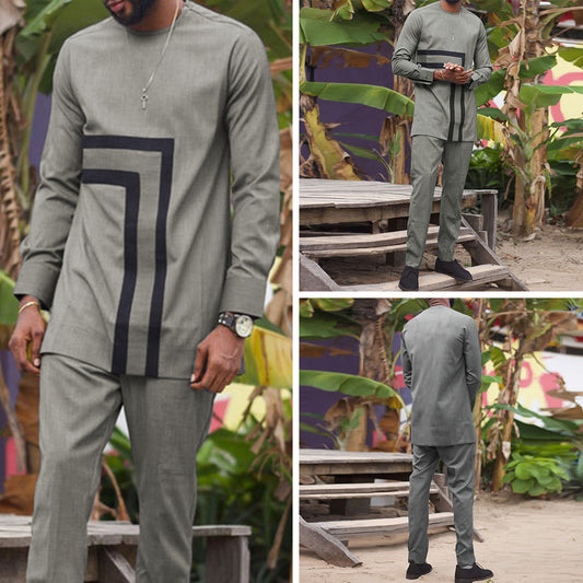 Geometric Print Ethnic Men's Casual Suit