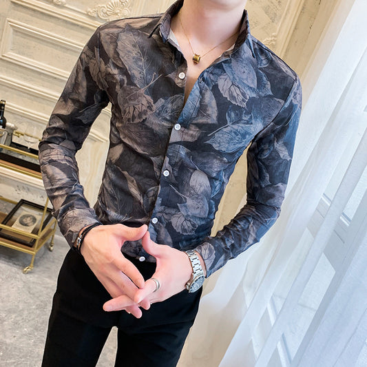 Floral Men's Fashion Casual Nightclub Shirt