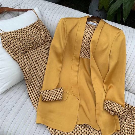 Fat Sister Suit Female Small Suit Jacket Long Sleeve Solid Color Two-piece Suit