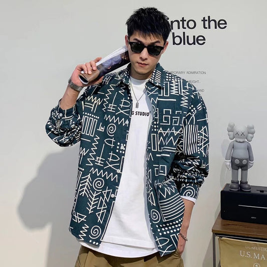 Men's Personalized Geometric Conform Print Long Sleeve Shirts