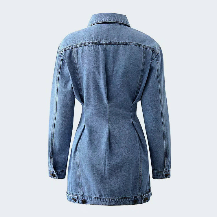 Long Sleeve Denim One-piece Dress Mid-length Jacket