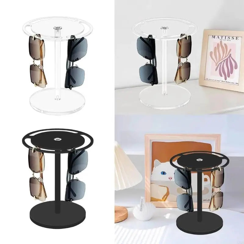 57QA Modern Sunglasses Organiser 360° Rotating Acrylic Sunglasses Holder with 3 Slots and Sturdy Base Glasses Display Stand