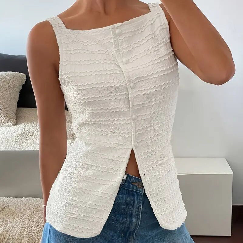 Womens Trendy Square Neck Button Up Vest Top Y2k Going Out Tank Tops