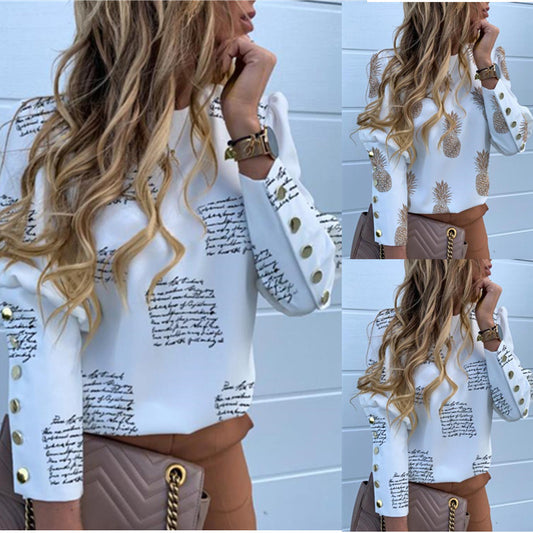 Button Pineapple Print Ladies Shirt Women's Blouse