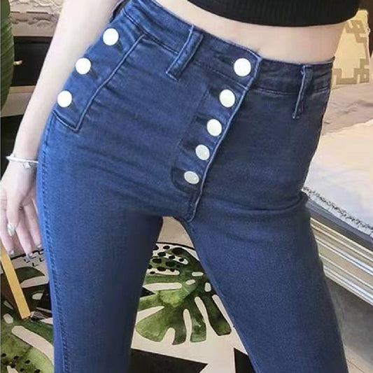 Women's High Waist Button Down Thickened Jeans