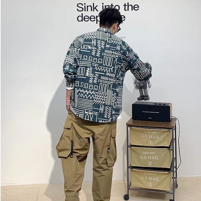 Men's Personalized Geometric Conform Print Long Sleeve Shirts